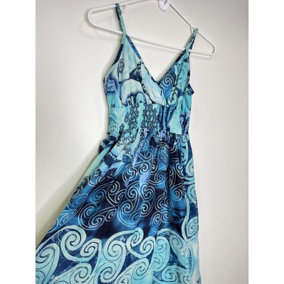 Pink Apple Vintage y2k Mixed Blue White Geo Print Maxi Sundress, Coastal beachy - Picture 9 of 10